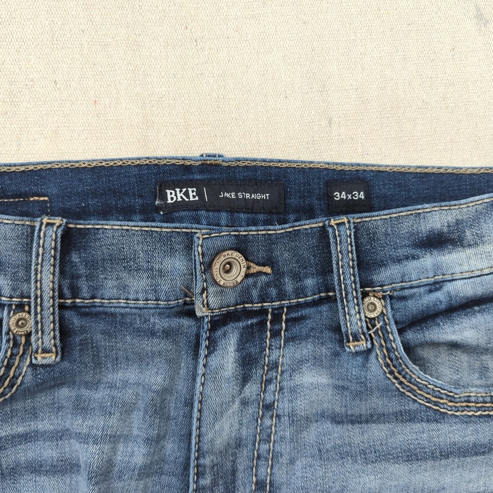 Bke Jeans Mens 34x34 Blue Jake Straight Faded Stretch Casual Preppy - Picture 9 of 15